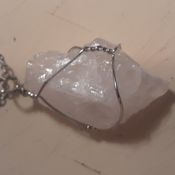 Artisan rough cut multi gemstone necklace, silvertone with stainless steel, 20" - Picture 3 of 6